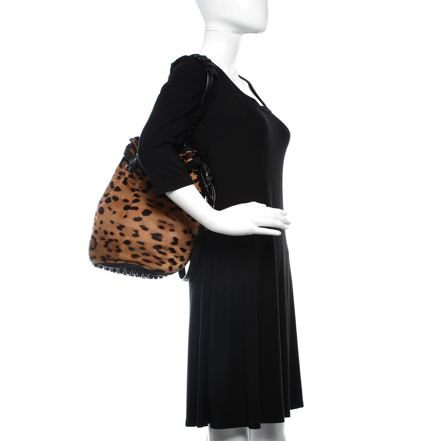 Pebbled Lambskin Pony Hair Leopard Diego Bucket Bag Black Hardware