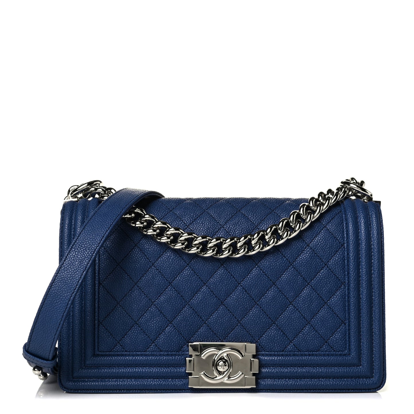 Caviar Quilted Medium Boy Flap Dark Blue
