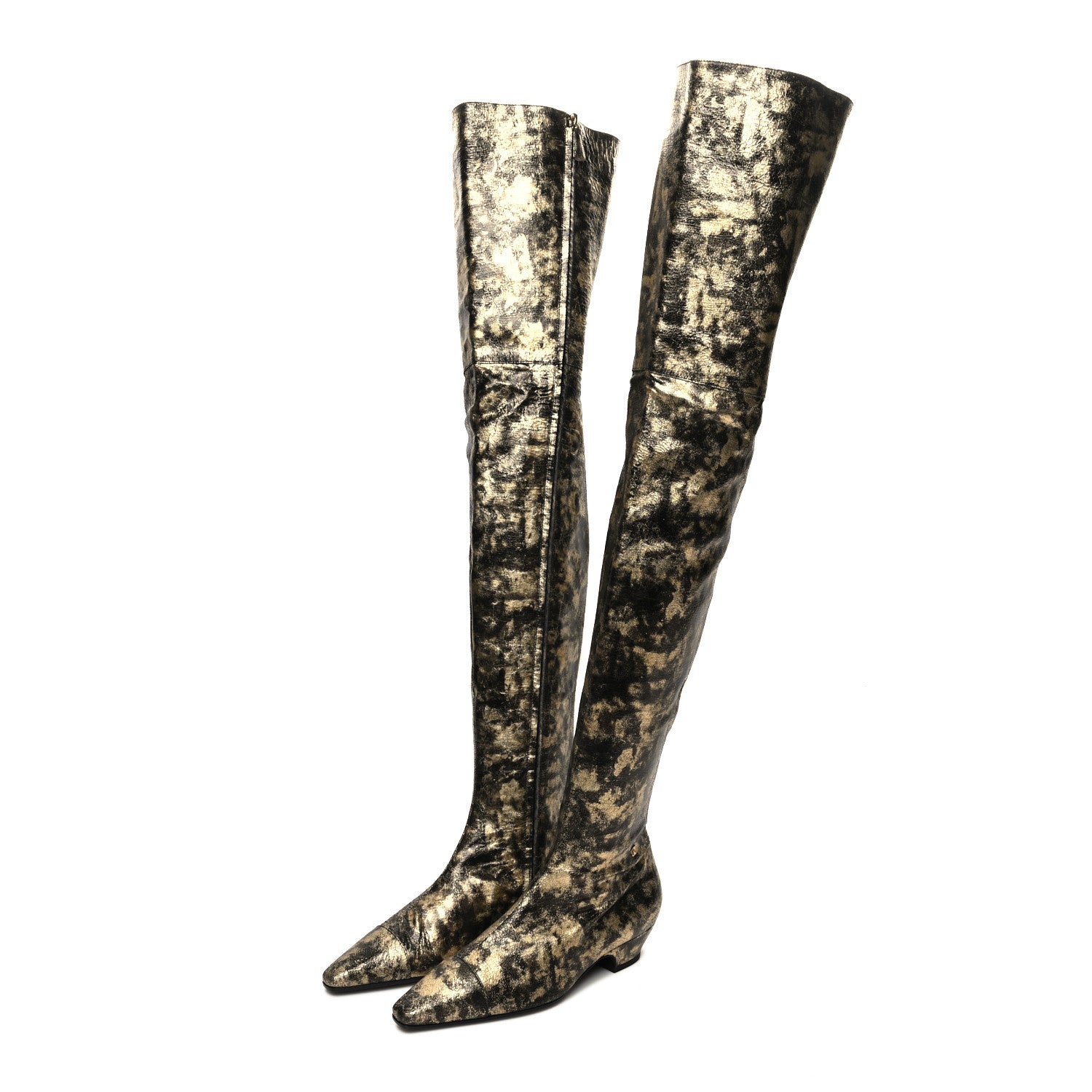 Chanel Metallic Lambskin Over the Knee Boots 37.5 Gold Black 3 of 7