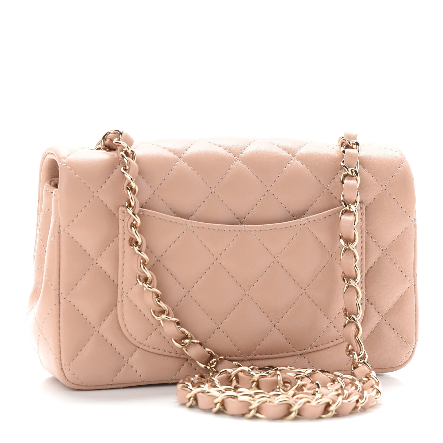 Lambskin Quilted Mini Rectangular Flap Beige