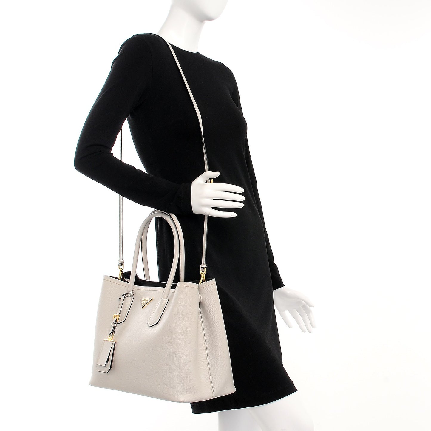 Saffiano Cuir Medium Double Bag Talco Nero Black