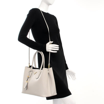 Prada Saffiano Cuir Medium Double Bag Talco Nero Black 12 of 12