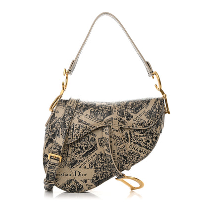 Christian Dior Calfskin Plan De Paris Printed Saddle Bag With Strap Beige Black 1 of 10