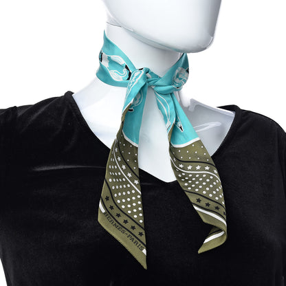 Hermes Silk Les Flacons Bandana Twilly Kaki Turquoise Blanc 2 of 4