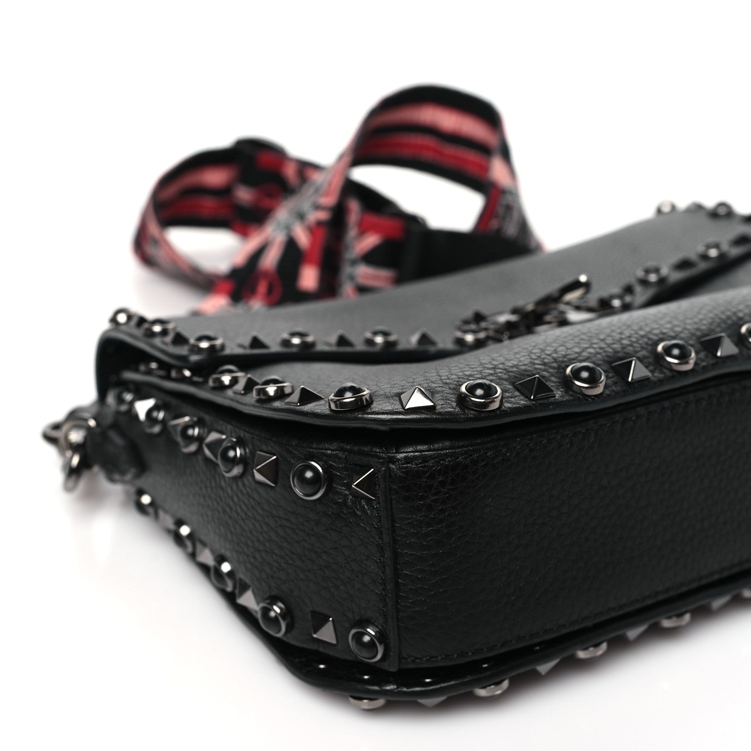Valentino Garavani Pebbled Calfskin Onyx Medium Guitar Strap Rockstud Rolling Flap Love Blade Saddle Bag  Black 8 of 9