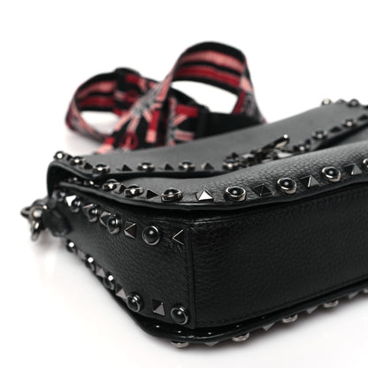 Valentino Garavani Pebbled Calfskin Onyx Medium Guitar Strap Rockstud Rolling Flap Love Blade Saddle Bag  Black 8 of 9