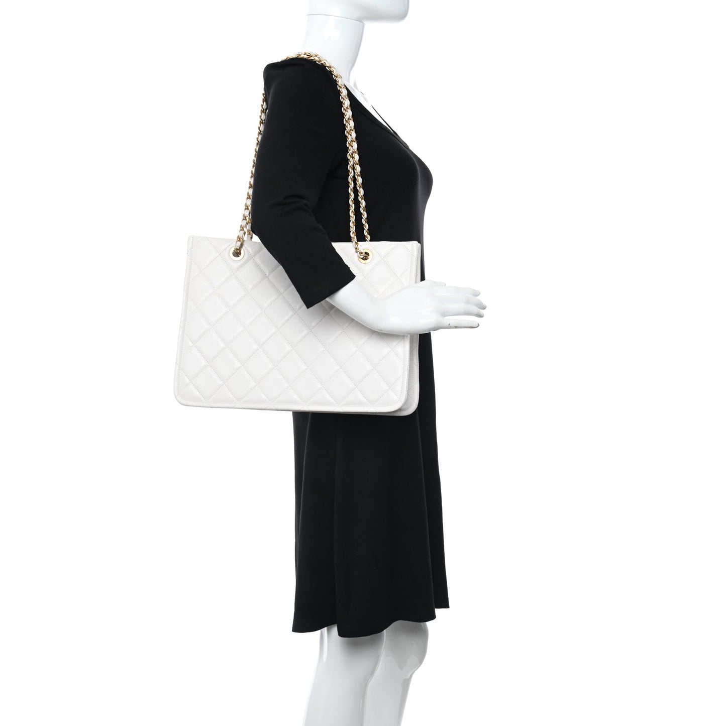Caviar Quilted Sweet Classic Shopping Tote White