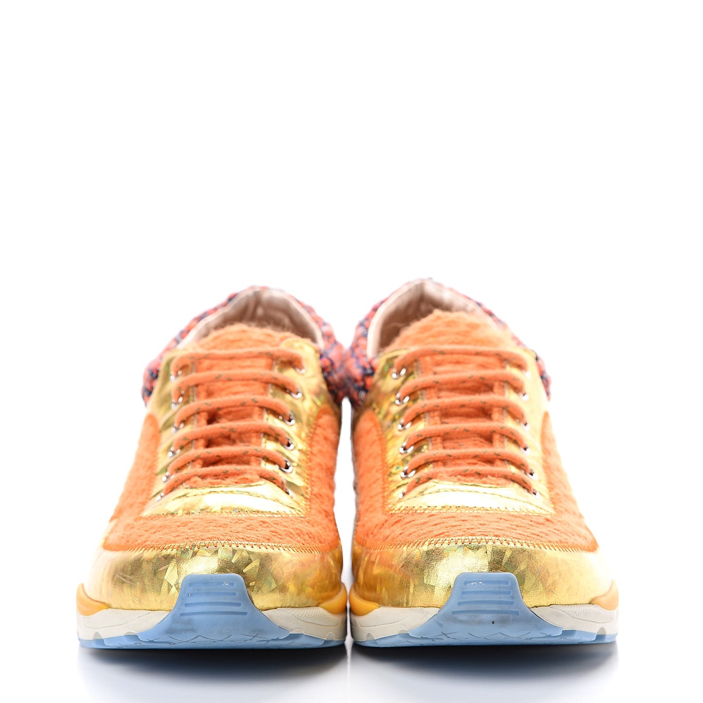 Tweed Lambskin Tennis Sneakers 36 Orange