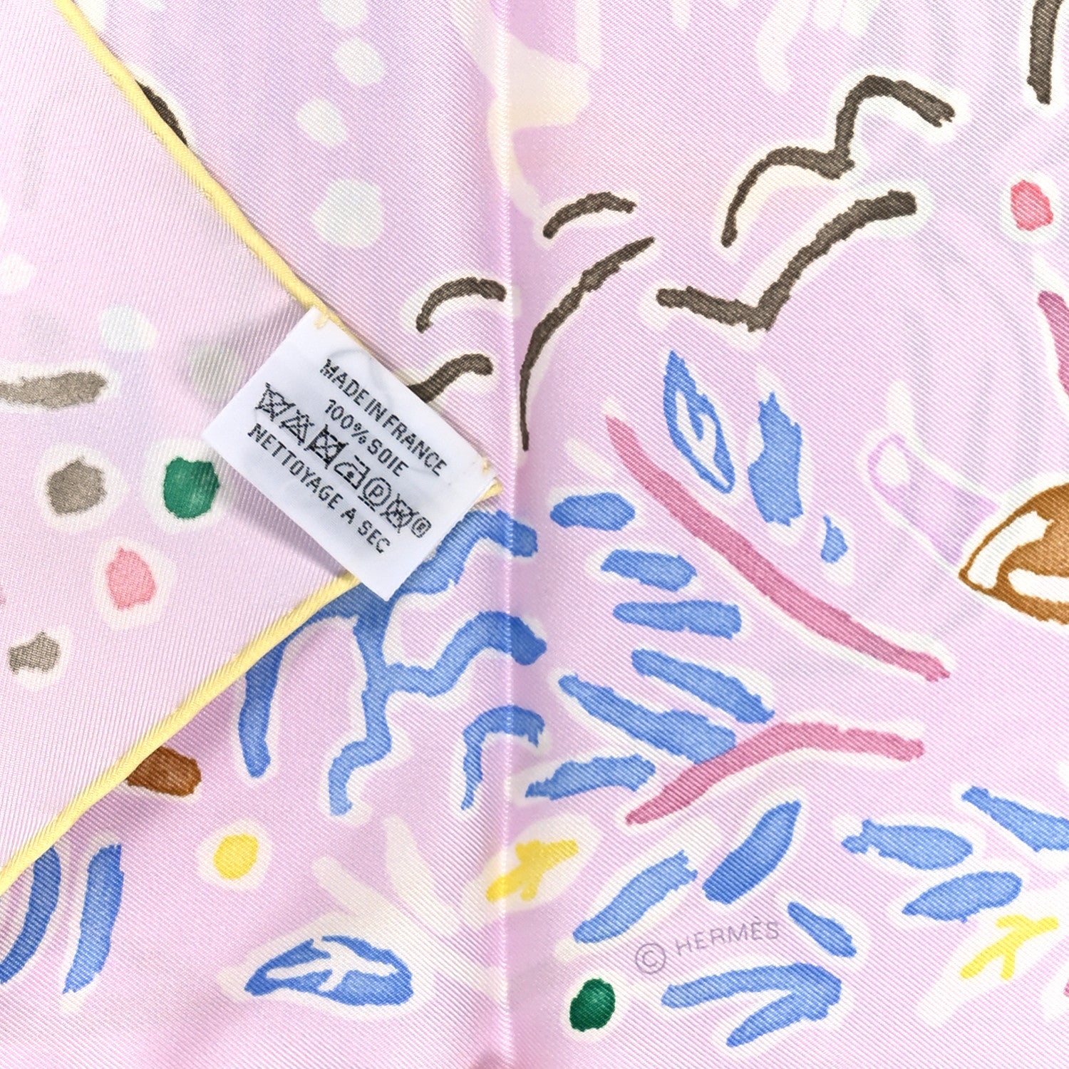 Hermes Silk Isola Di Primavera Scarf 90 Rose Pale Bleu Jaune 3 of 3