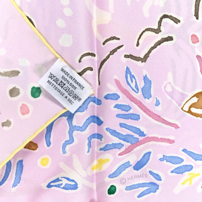 Hermes Silk Isola Di Primavera Scarf 90 Rose Pale Bleu Jaune 3 of 3