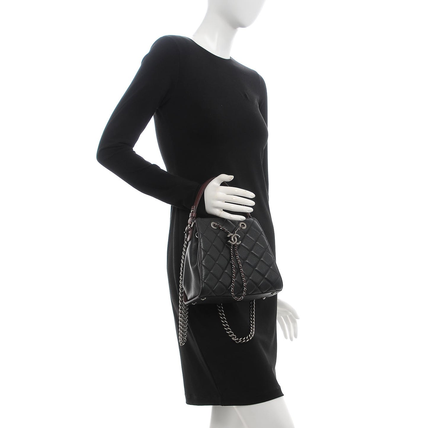 Caviar Quilted Small CC Bucket Bag Black