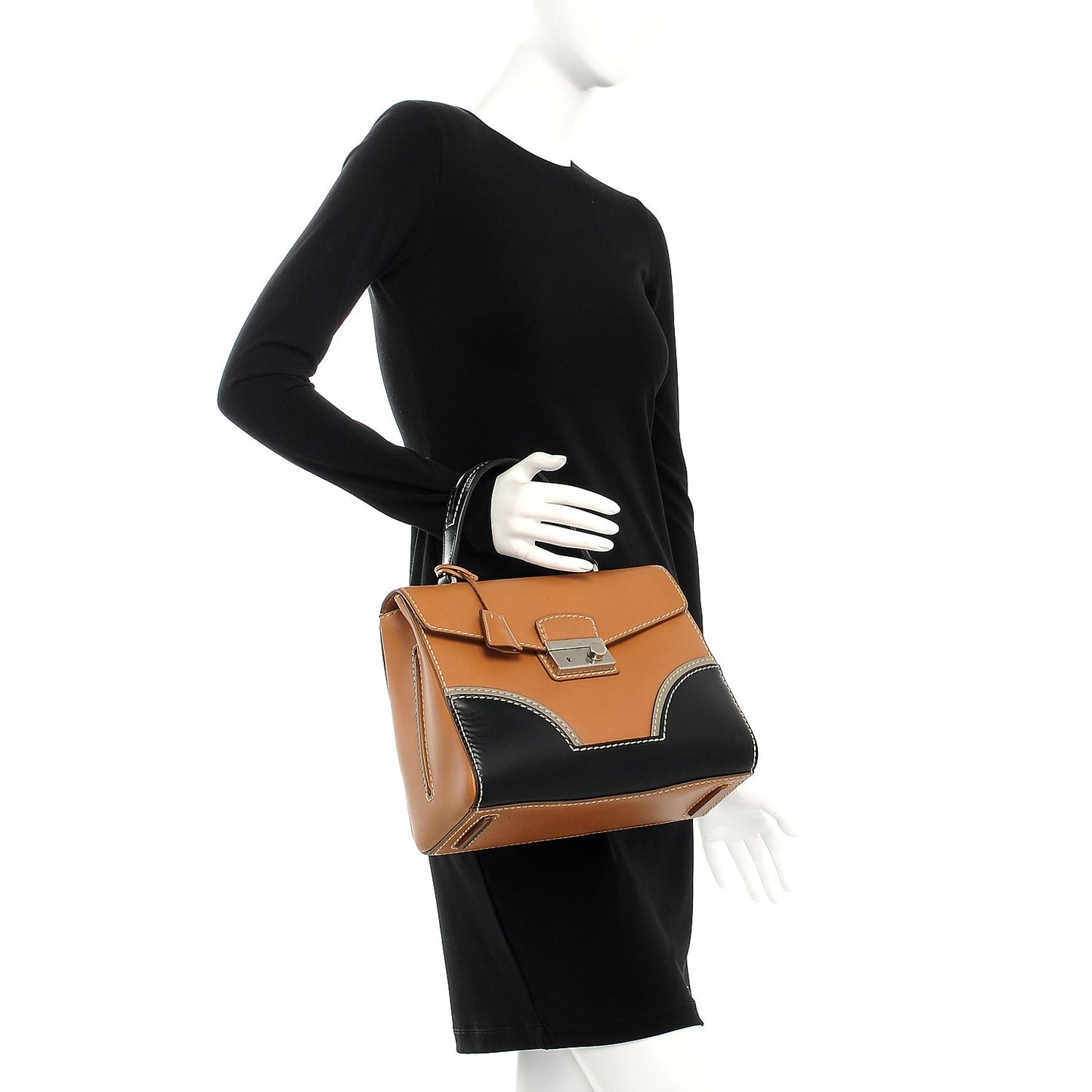 Vitello Tri-Color Sound Top Handle Satchel Naturale Black
