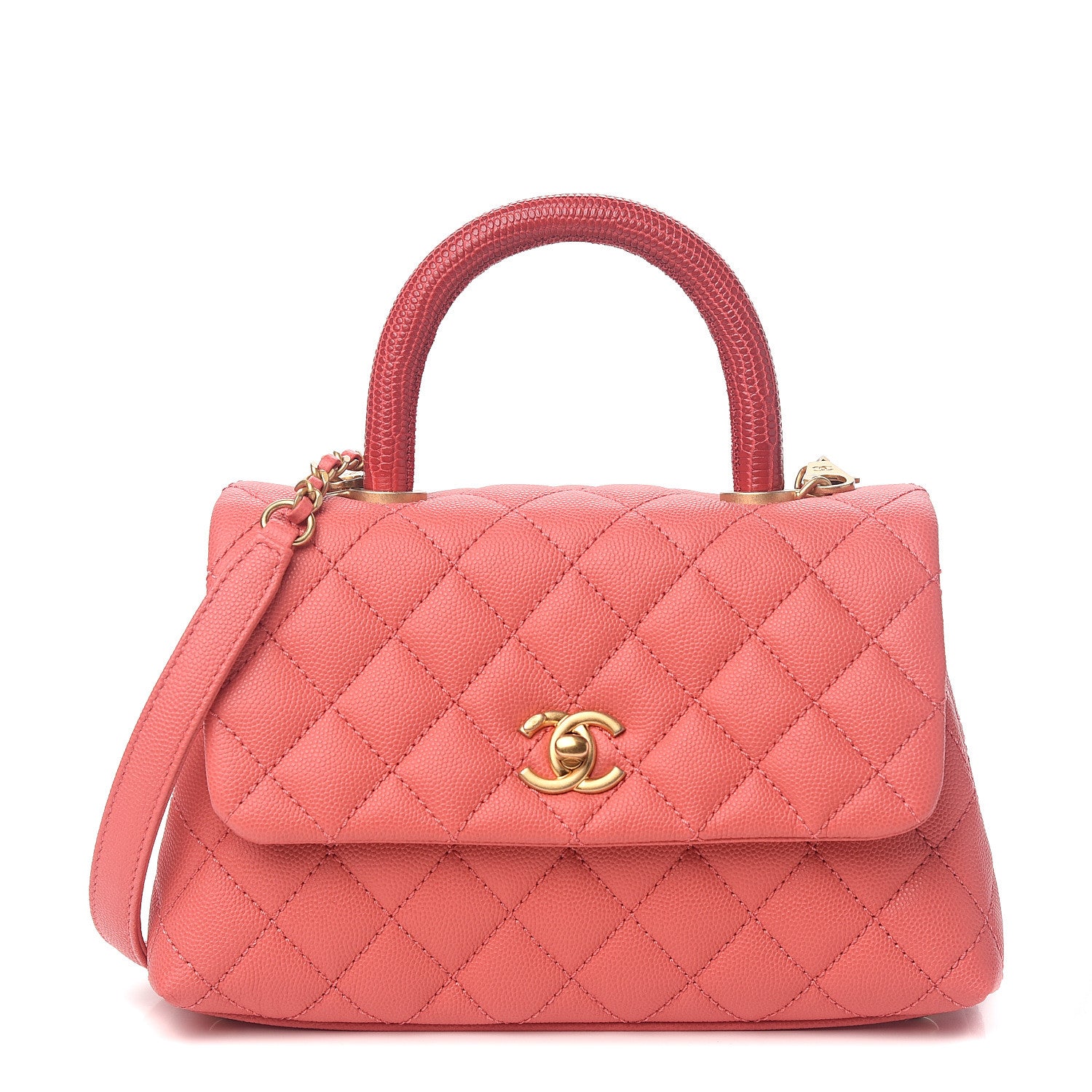 Chanel Caviar Lizard Embossed Quilted Mini Coco Handle Flap Pink 1 of 9