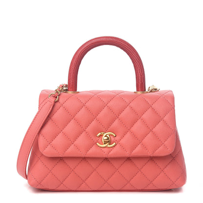 Chanel Caviar Lizard Embossed Quilted Mini Coco Handle Flap Pink 1 of 9