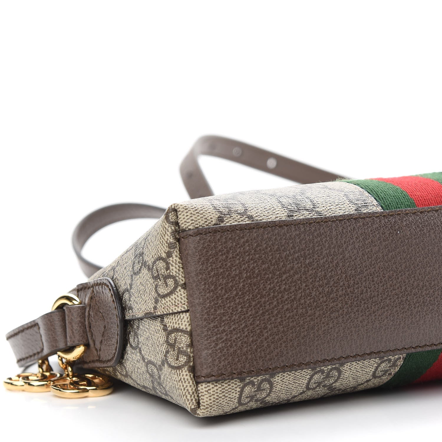 Gucci GG Supreme Monogram Textured Dollar Calfskin Web Small Ophidia Dome Shoulder Bag Beige Ebony New Acero 8 of 9