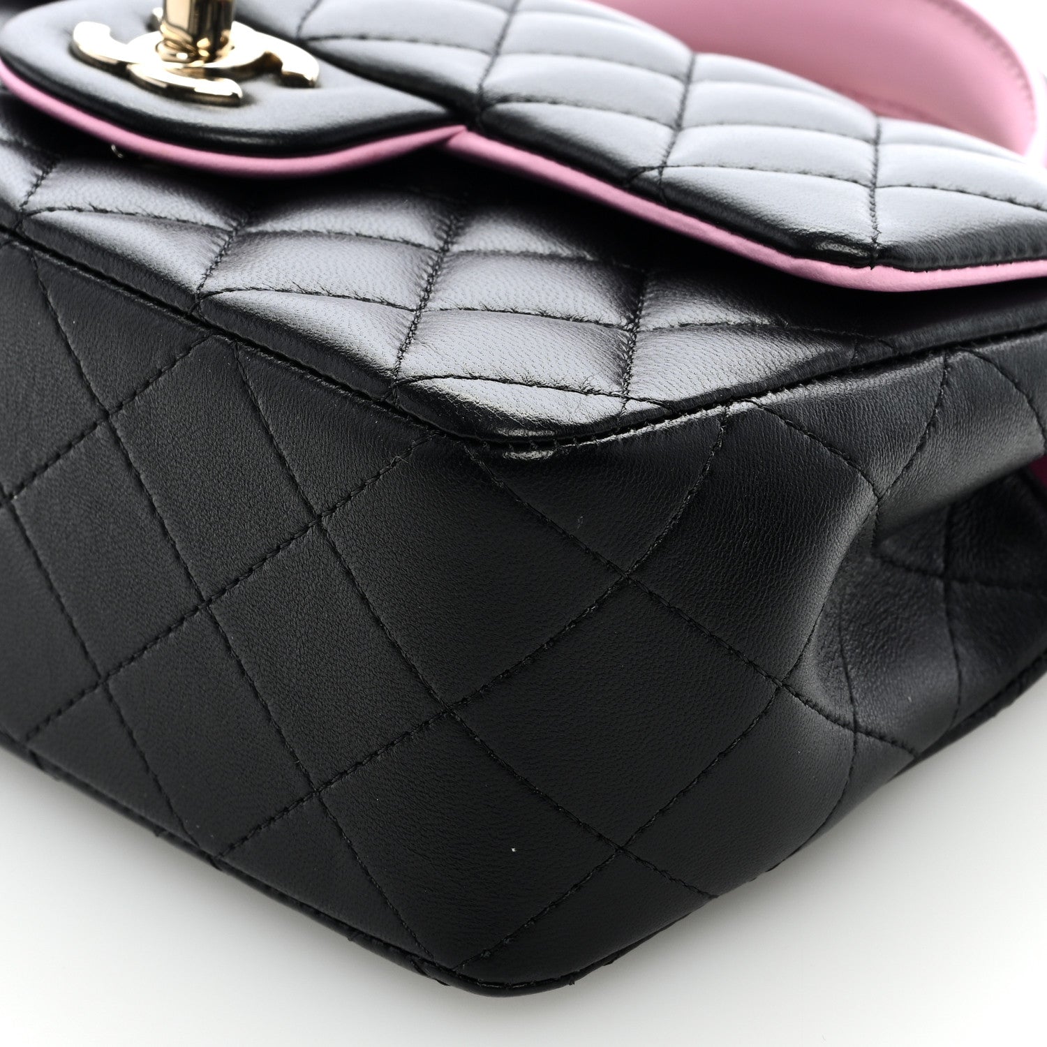 Chanel Lambskin Quilted Bi-Color Mini Top Handle Rectangular Flap Black Lilac 9 of 9
