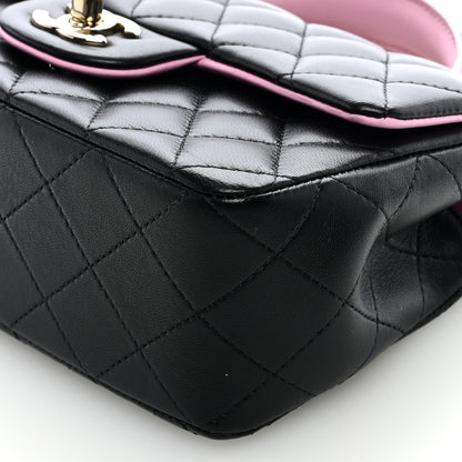 Chanel Lambskin Quilted Bi-Color Mini Top Handle Rectangular Flap Black Lilac 9 of 9