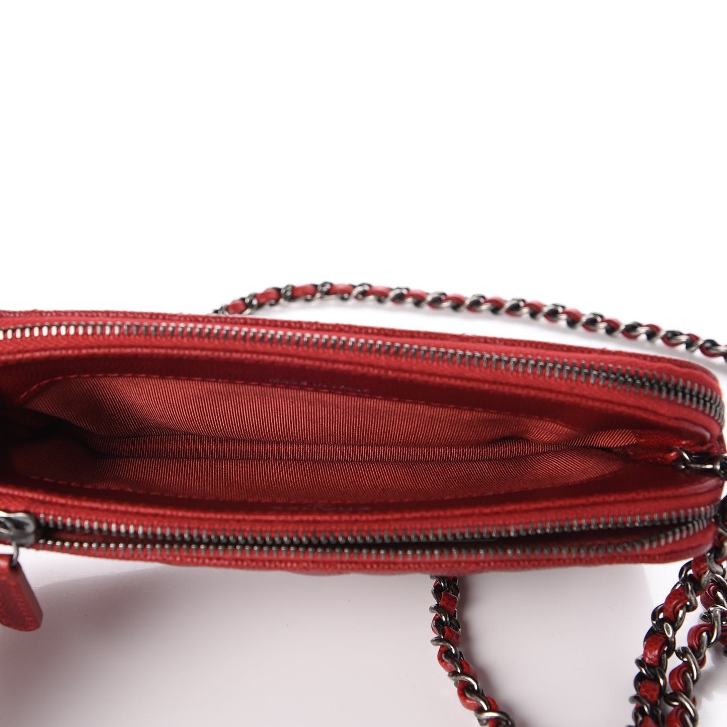 Caviar Quilted Small Clutch With Chain Red