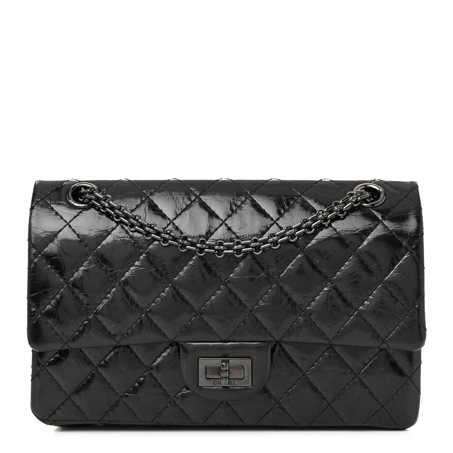 Glazed Aged Calfskin Quilted 2.55 Reissue 225 Flap So Black