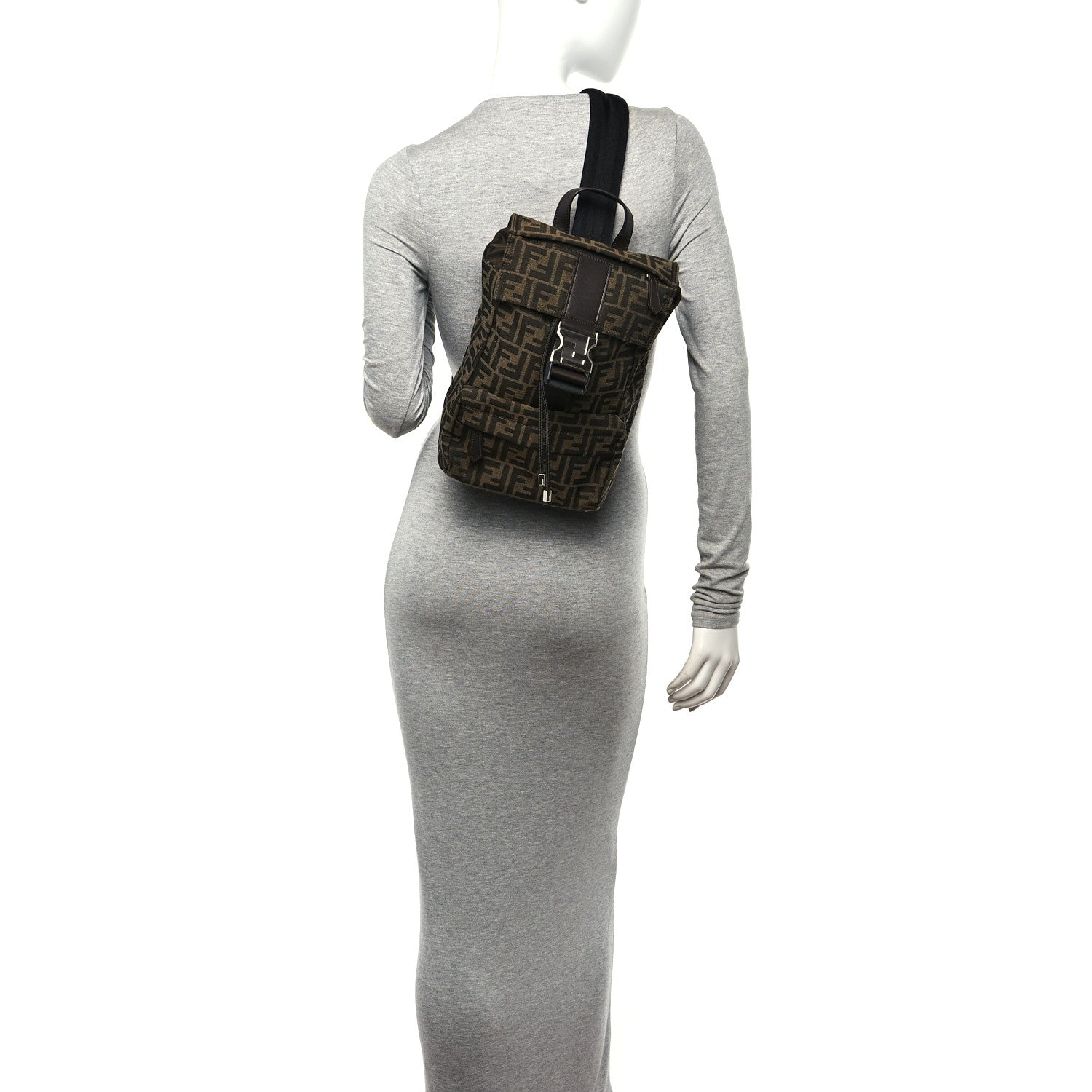 Fendi Recycled Fabric Jacquard Vitello Astro FF 1974 Small Fendiness Backpack Tobacco Moro Black 2 of 10