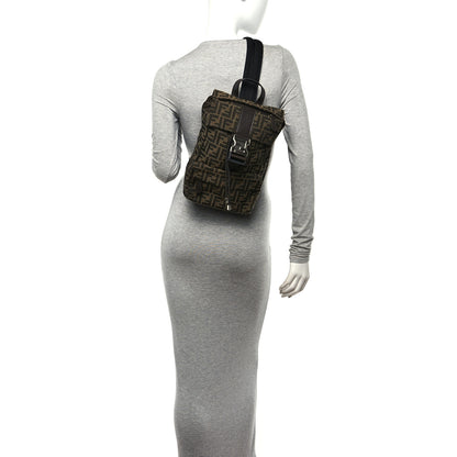 Fendi Recycled Fabric Jacquard Vitello Astro FF 1974 Small Fendiness Backpack Tobacco Moro Black 2 of 10