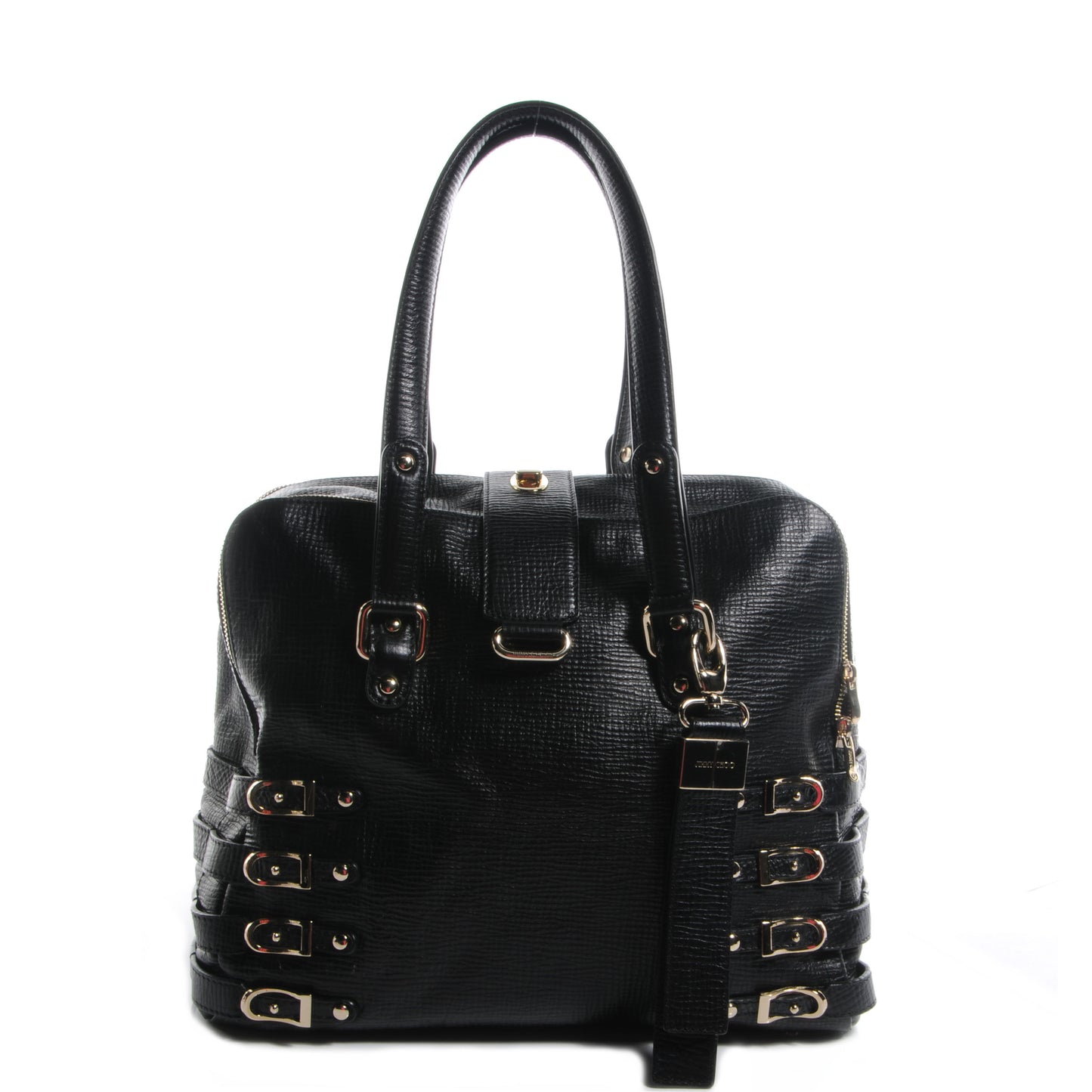 Textured Leather Blythe M Handbag Black