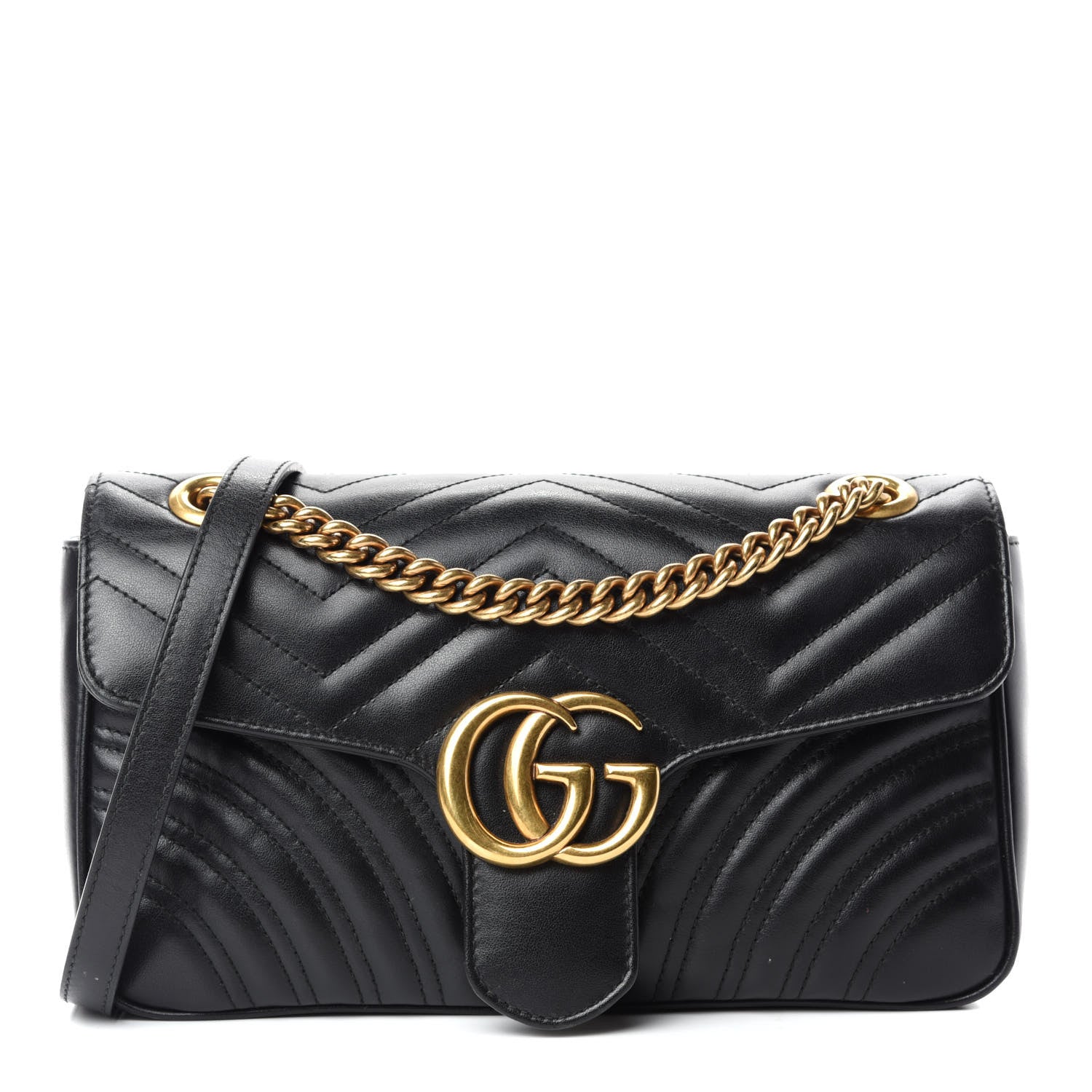 Gucci Calfskin Matelasse Small GG Marmont Shoulder Bag Black 1 of 12