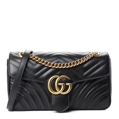 Gucci Calfskin Matelasse Small GG Marmont Shoulder Bag Black 1 of 12