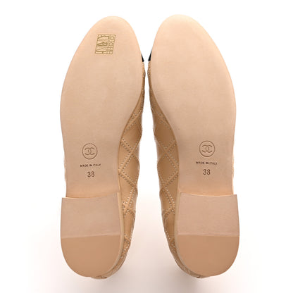 Chanel Lambskin Patent Double Stitched CC Cap Toe Ballerina Flats 38 Ivory Black 5 of 9