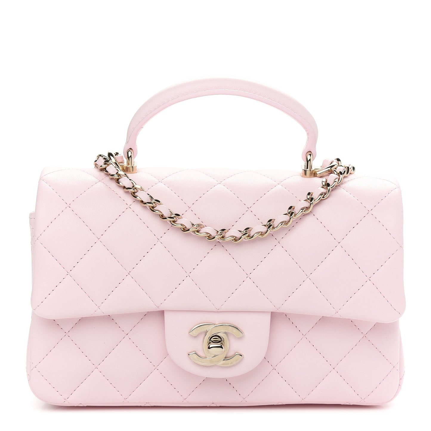 Lambskin Quilted Mini Top Handle Rectangular Flap Light Pink
