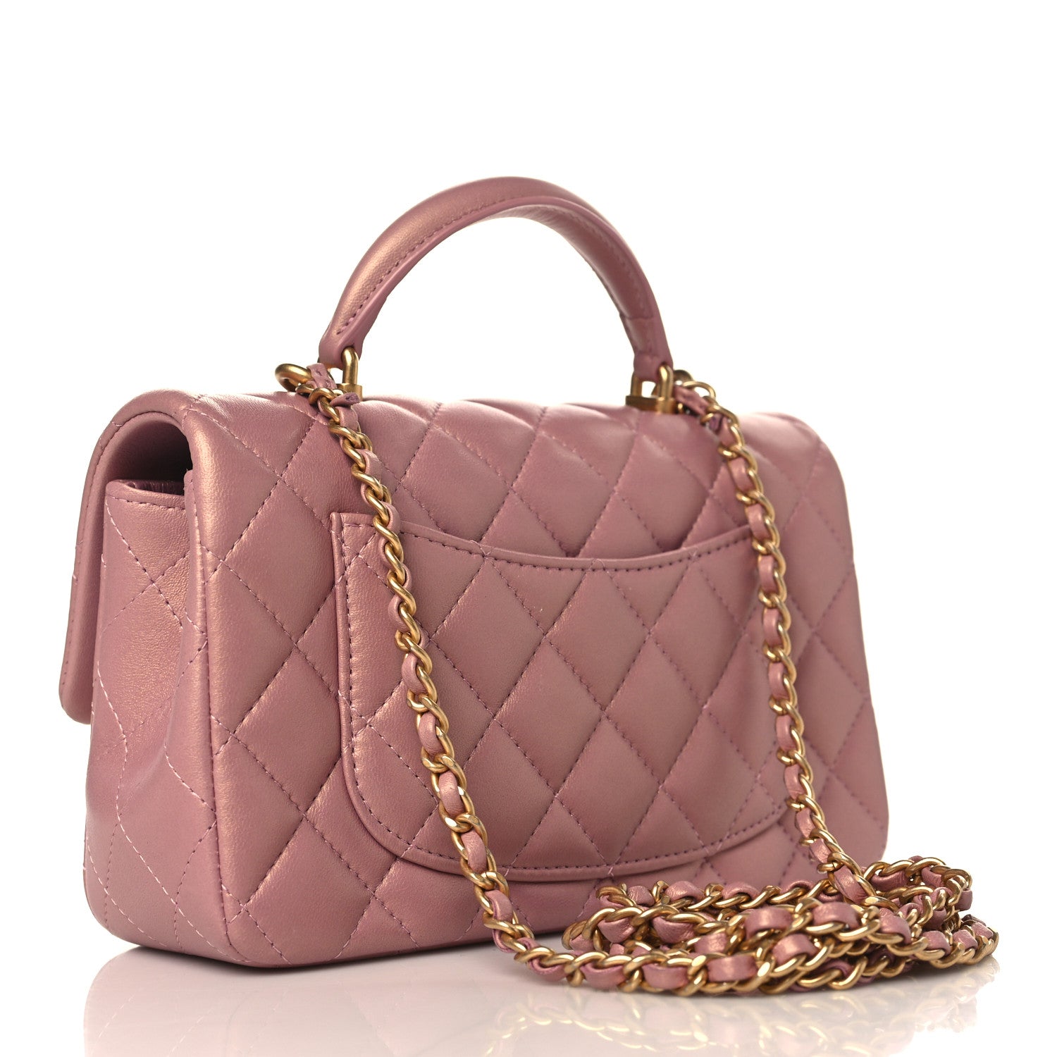 Chanel Iridescent Lambskin Quilted Mini Top Handle Rectangular Flap Pink 3 of 10