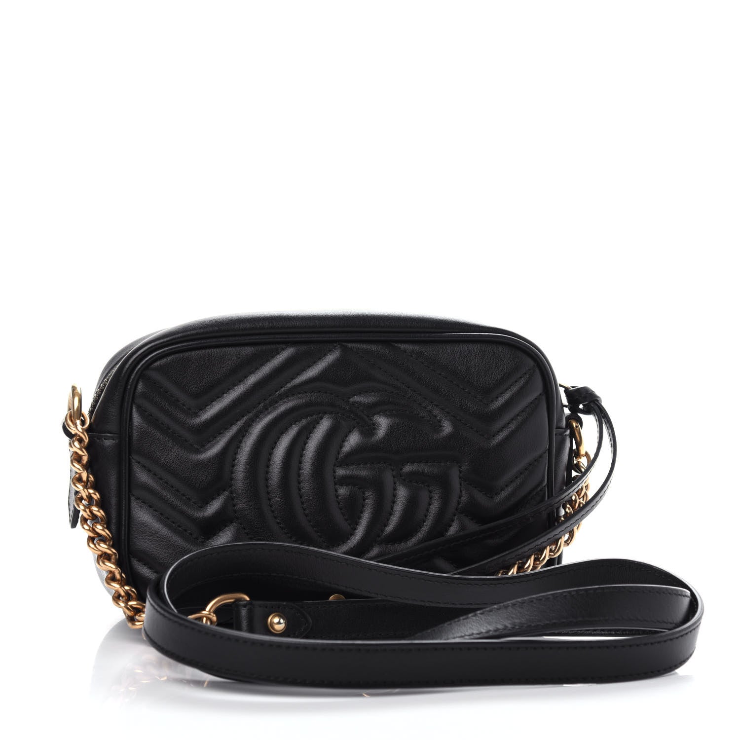 Gucci Calfskin Matelasse Mini GG Marmont Chain Shoulder Bag Black 3 of 11