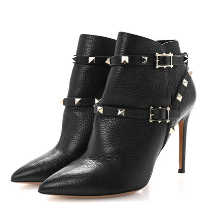 Valentino Garavani Grained Calfskin Rockstud Double Buckle 100mm Ankle Boots 36.5 Black 4 of 9