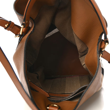 Burberry Grainy Calfskin Canvas Mega Check Medium Ashby Tassel Hobo Saddle Brown 5 of 13
