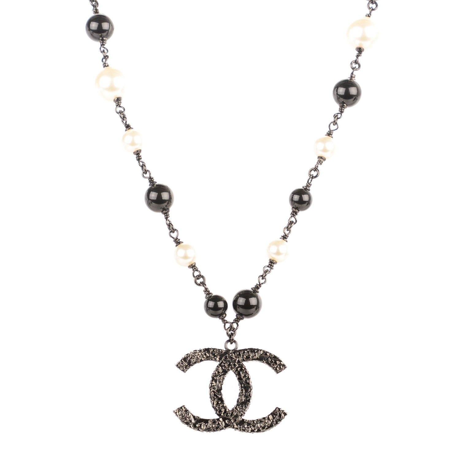 Chanel Ruthenium Pearl Beaded CC Short Necklace Black 1 of 4