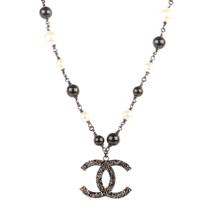 Chanel Ruthenium Pearl Beaded CC Short Necklace Black 1 of 4