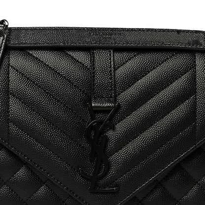 Saint Laurent Grain De Poudre Textured Mixed Matelasse Triquilt Medium Monogram Monochrome Satchel Black 8 of 10
