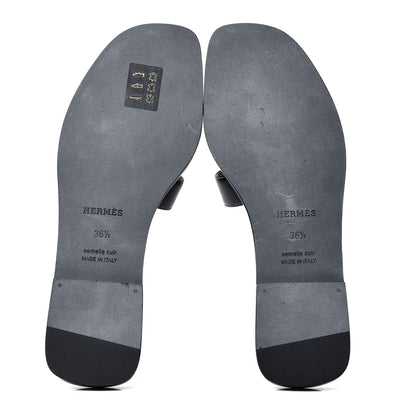 Hermes Box Calfskin Oran Sandals 36.5 Black 7 of 10