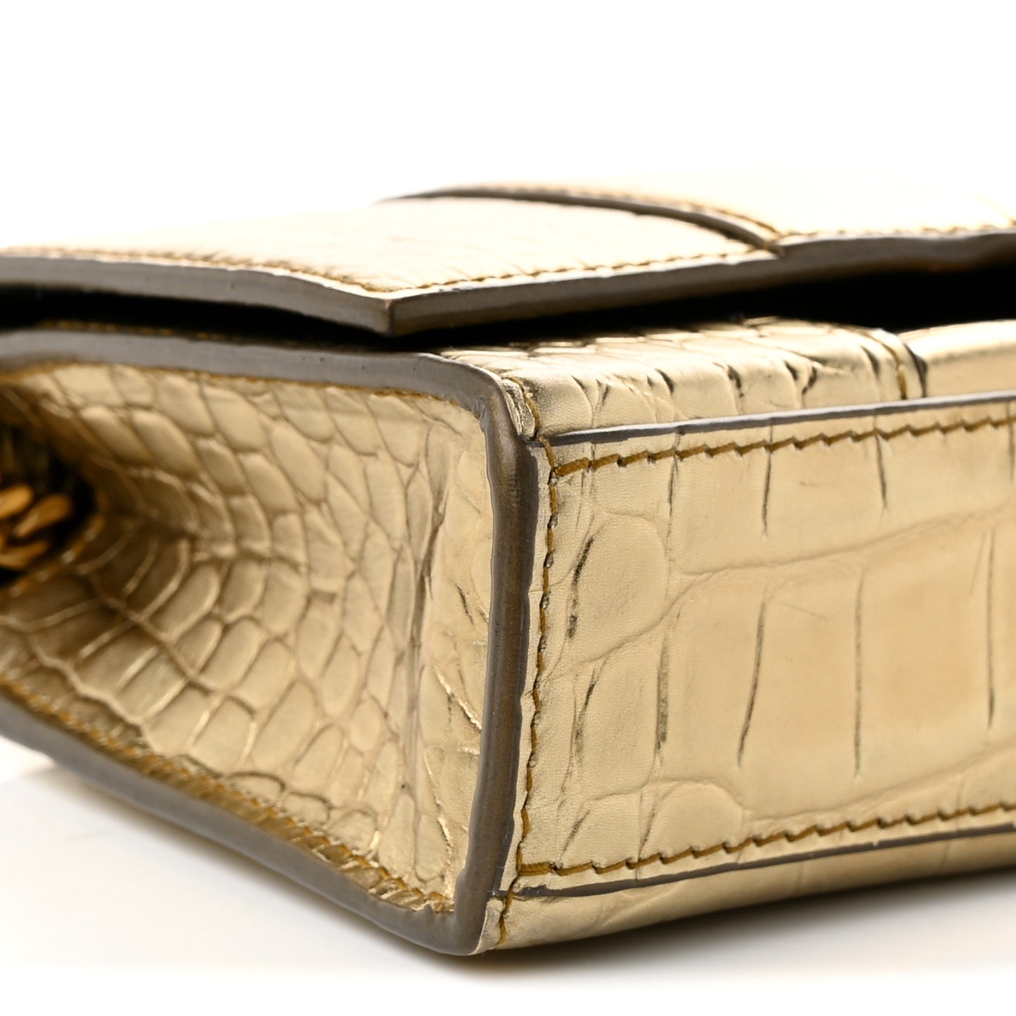 Metallic Calfskin Crocodile Embossed Hourglass Chain Bag Gold
