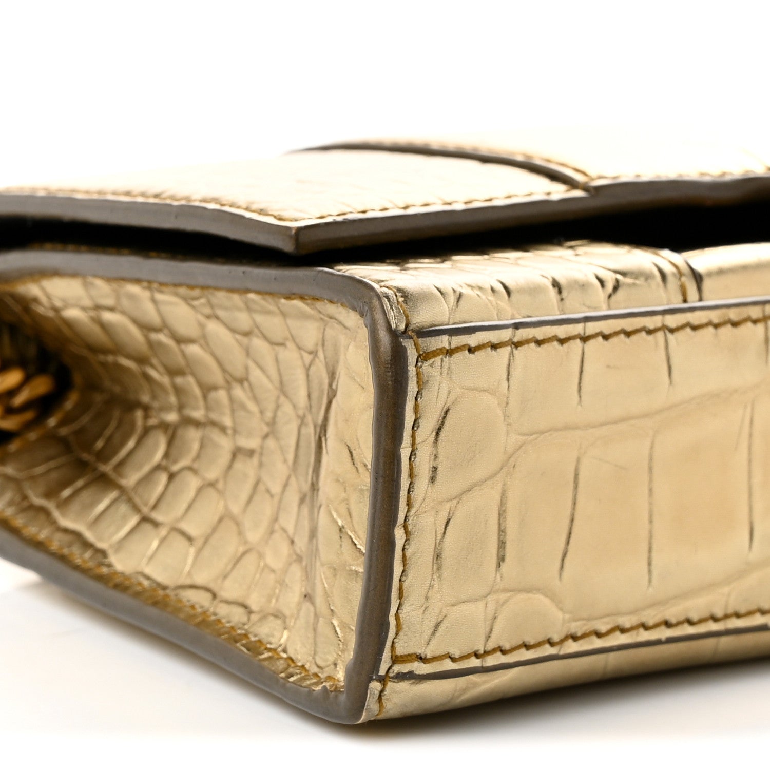 Balenciaga Metallic Calfskin Crocodile Embossed Hourglass Chain Bag Gold 8 of 10