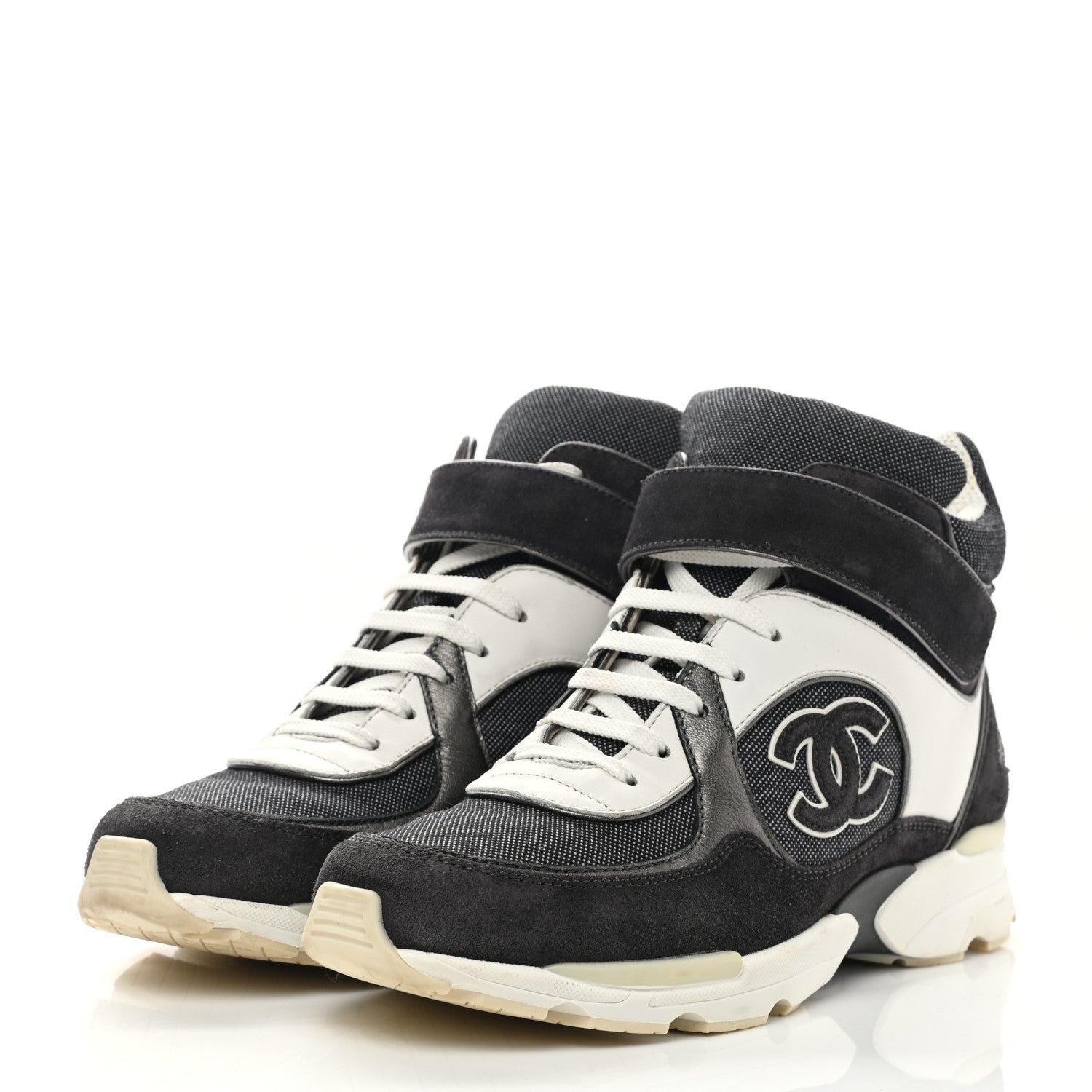 Chanel Canvas Goatskin CC High Top Sneakers 37 Black White 3 of 12