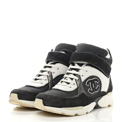 Chanel Canvas Goatskin CC High Top Sneakers 37 Black White 3 of 12