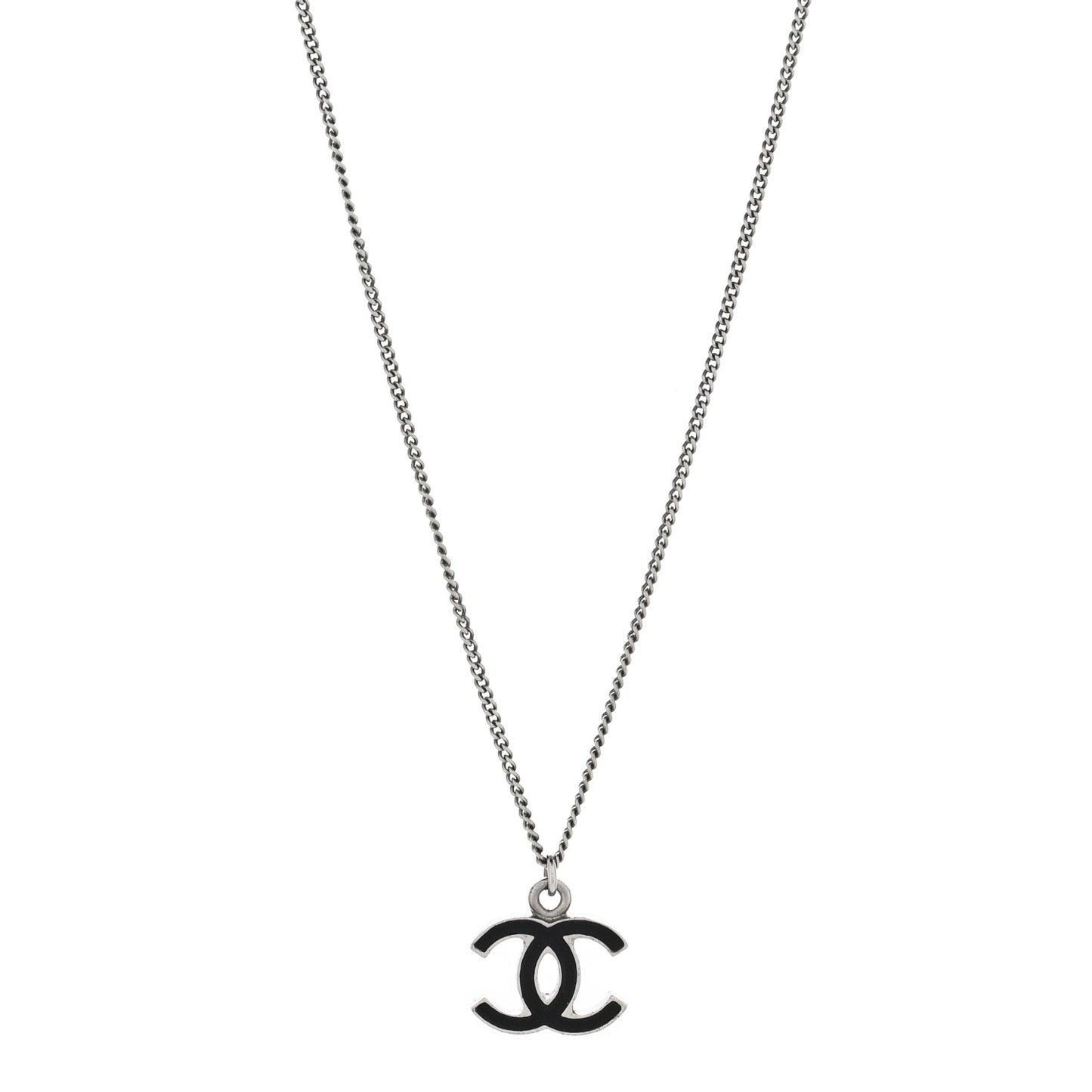 Enamel CC Pendant Necklace Black Silver