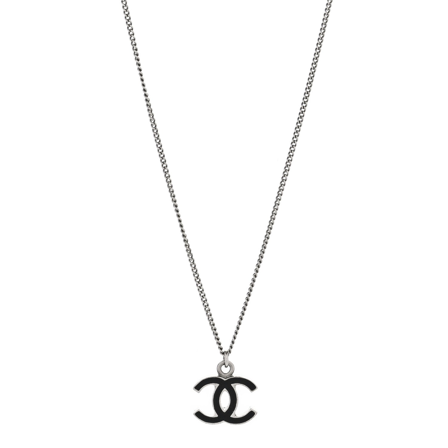 Chanel Enamel CC Pendant Necklace Black Silver 1 of 3
