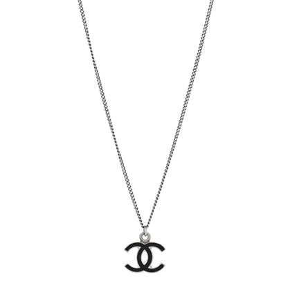 Chanel Enamel CC Pendant Necklace Black Silver 1 of 3