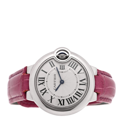 Cartier Stainless Steel Alligator 33mm Ballon Bleu De Cartier Quartz Watch Red 2 of 5