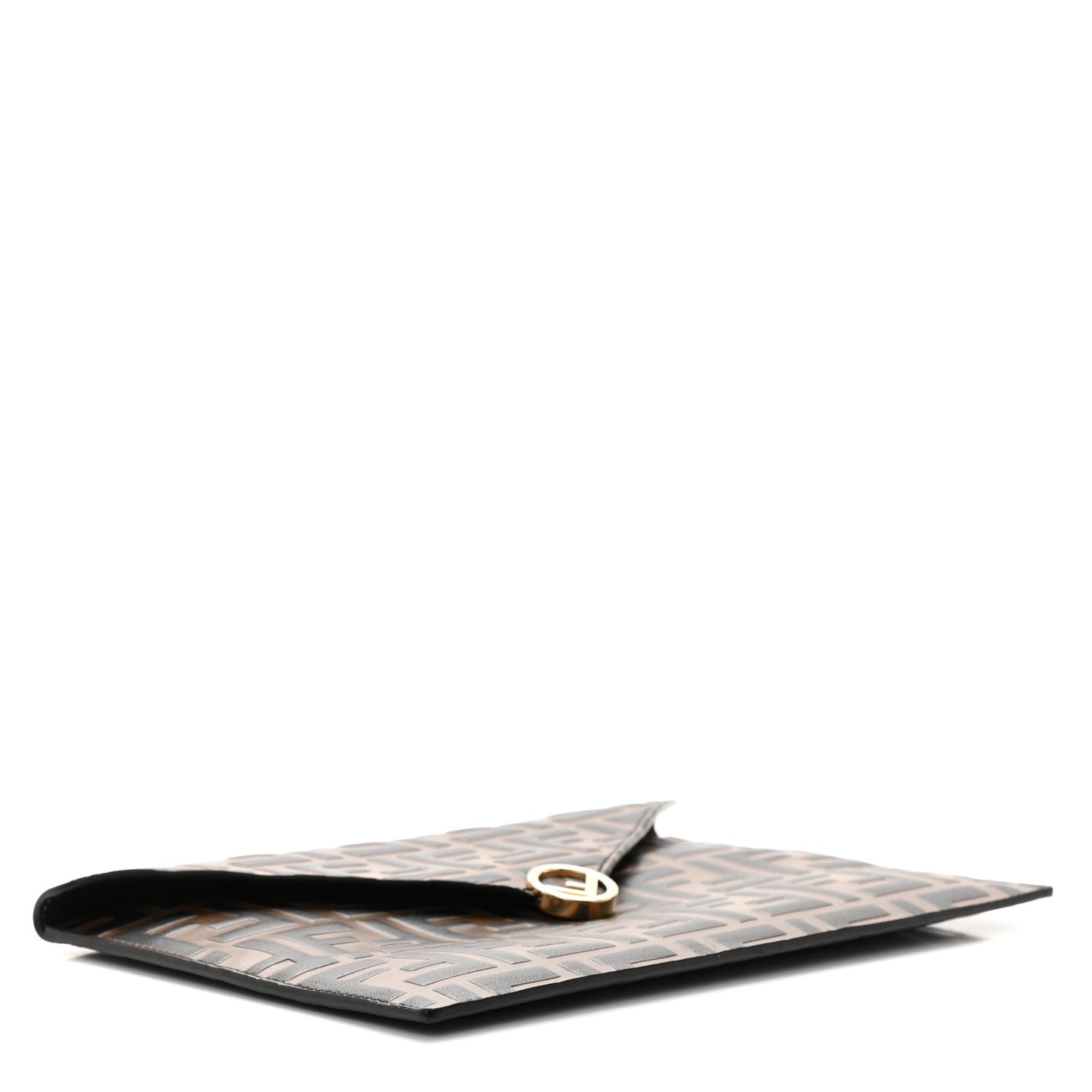 Vitello Soft F is Fendi Bi-Color FF 1974 Embossed Envelope Pouch Maya Black