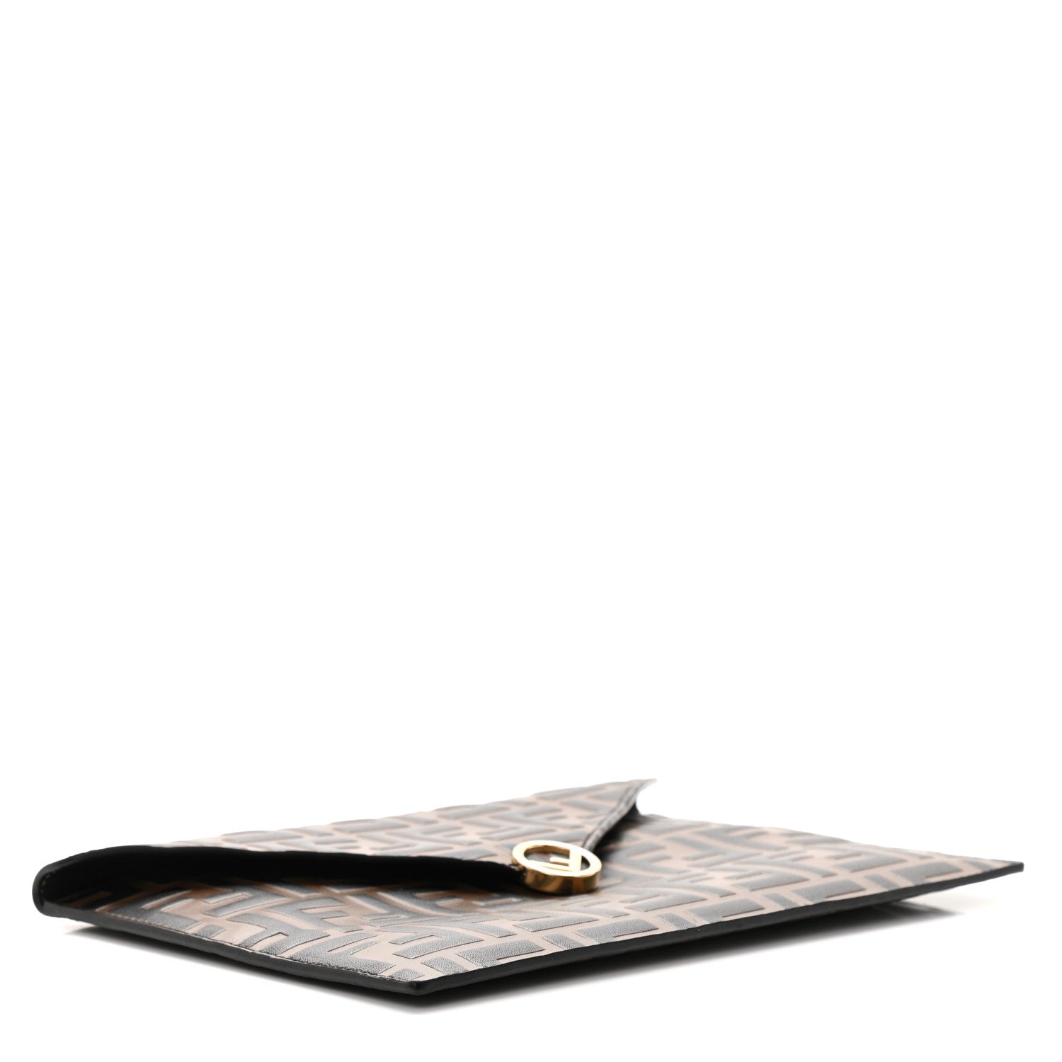 Fendi Vitello Soft F is Fendi Bi-Color FF 1974 Embossed Envelope Pouch Maya Black 4 of 8
