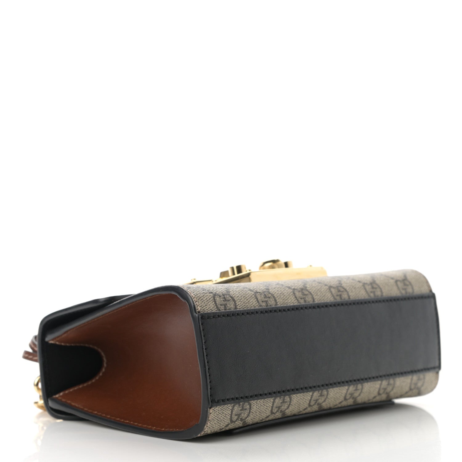 Gucci GG Supreme Monogram Calfskin Small Padlock Shoulder Bag Beige Black Cuir 4 of 13