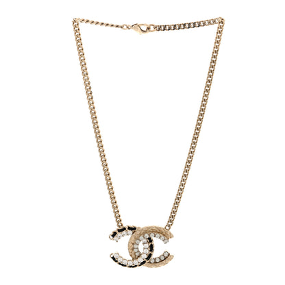 Chanel Metal Pearl Crystal Lambskin CC Chain Necklace Gold Black White 3 of 5